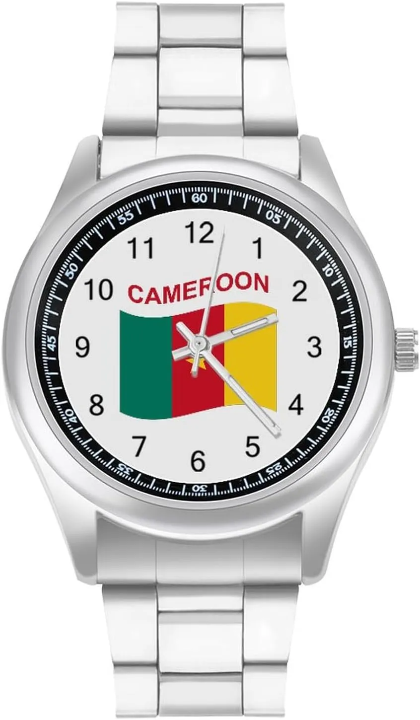 Face for Work Gym Flag of Cameroon Casual Wrist Watches for Men Classic Business outsider Dress Watch Big 