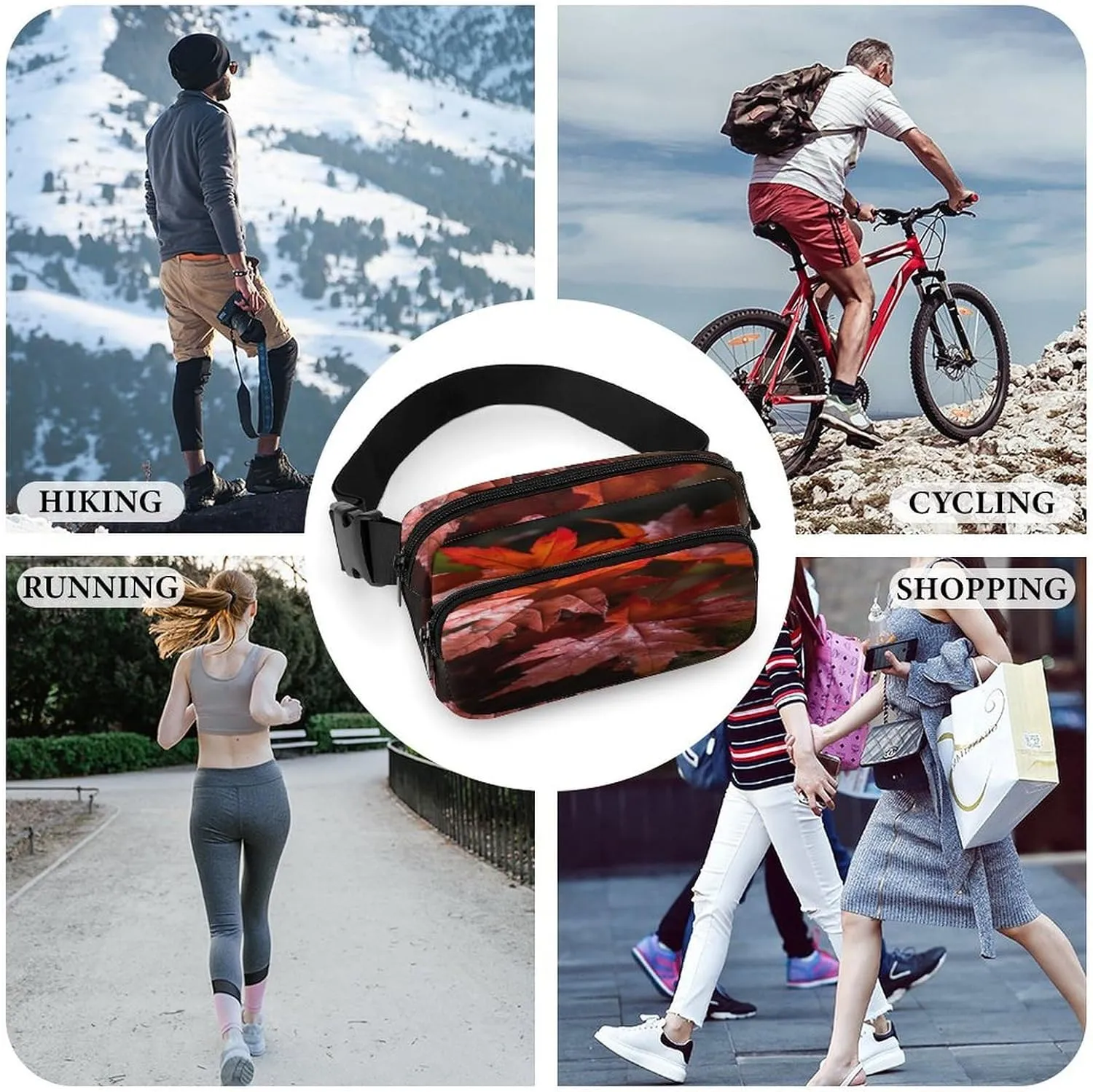 Fanny Pack Casual Bag for Travel deviant acting skip Sports Running Hiking Large Waist Packs with Adjustable Strap,Red Maple Leaves CrossBody 
