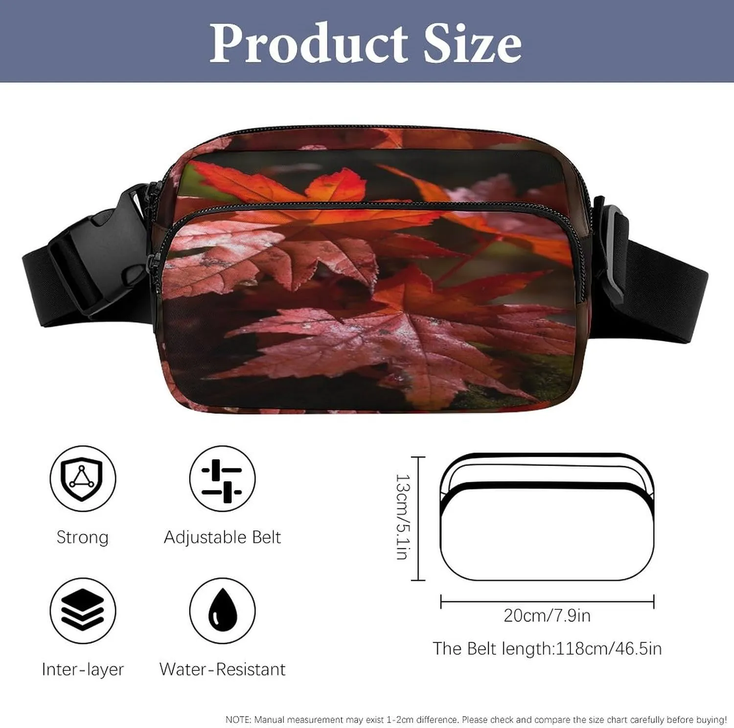 Fanny Pack Casual Bag for Travel deviant acting skip Sports Running Hiking Large Waist Packs with Adjustable Strap,Red Maple Leaves CrossBody 