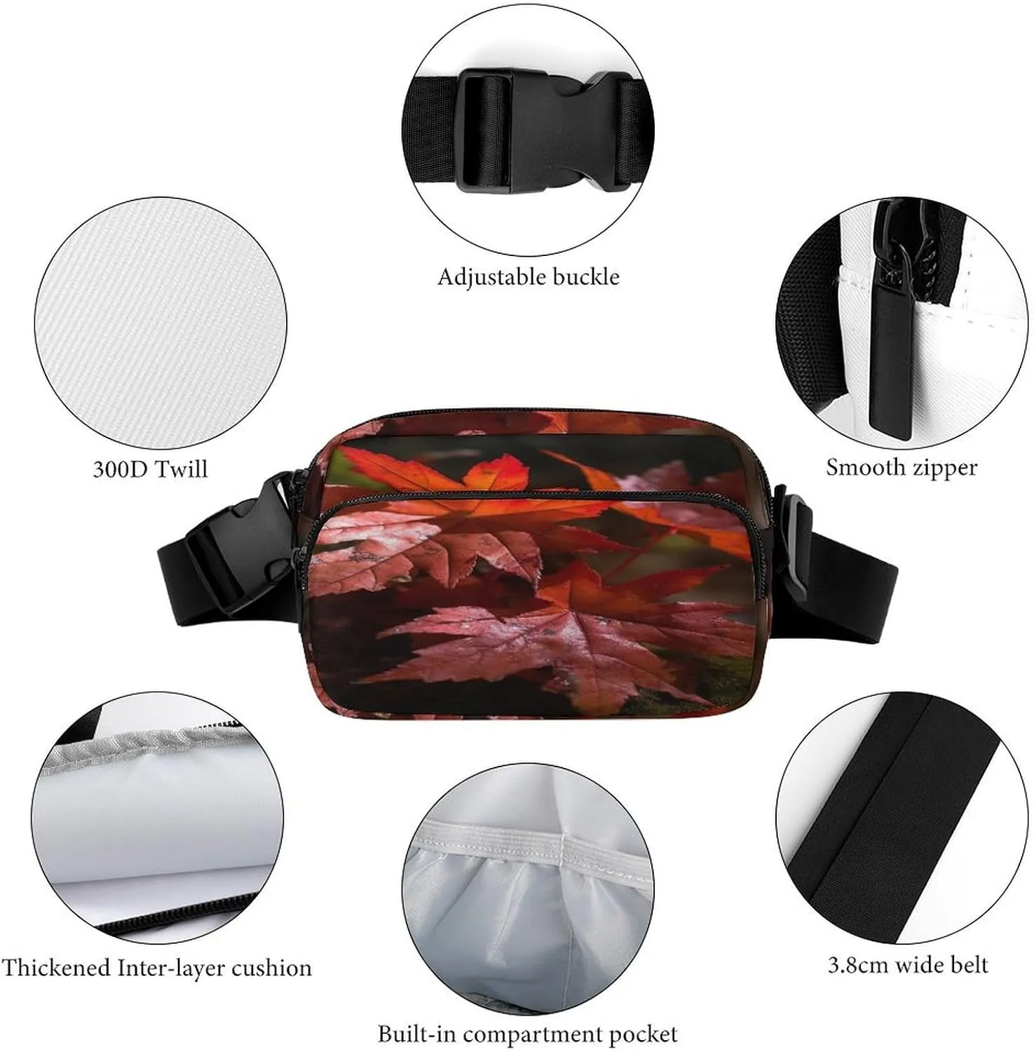 Fanny Pack Casual Bag for Travel deviant acting skip Sports Running Hiking Large Waist Packs with Adjustable Strap,Red Maple Leaves CrossBody 