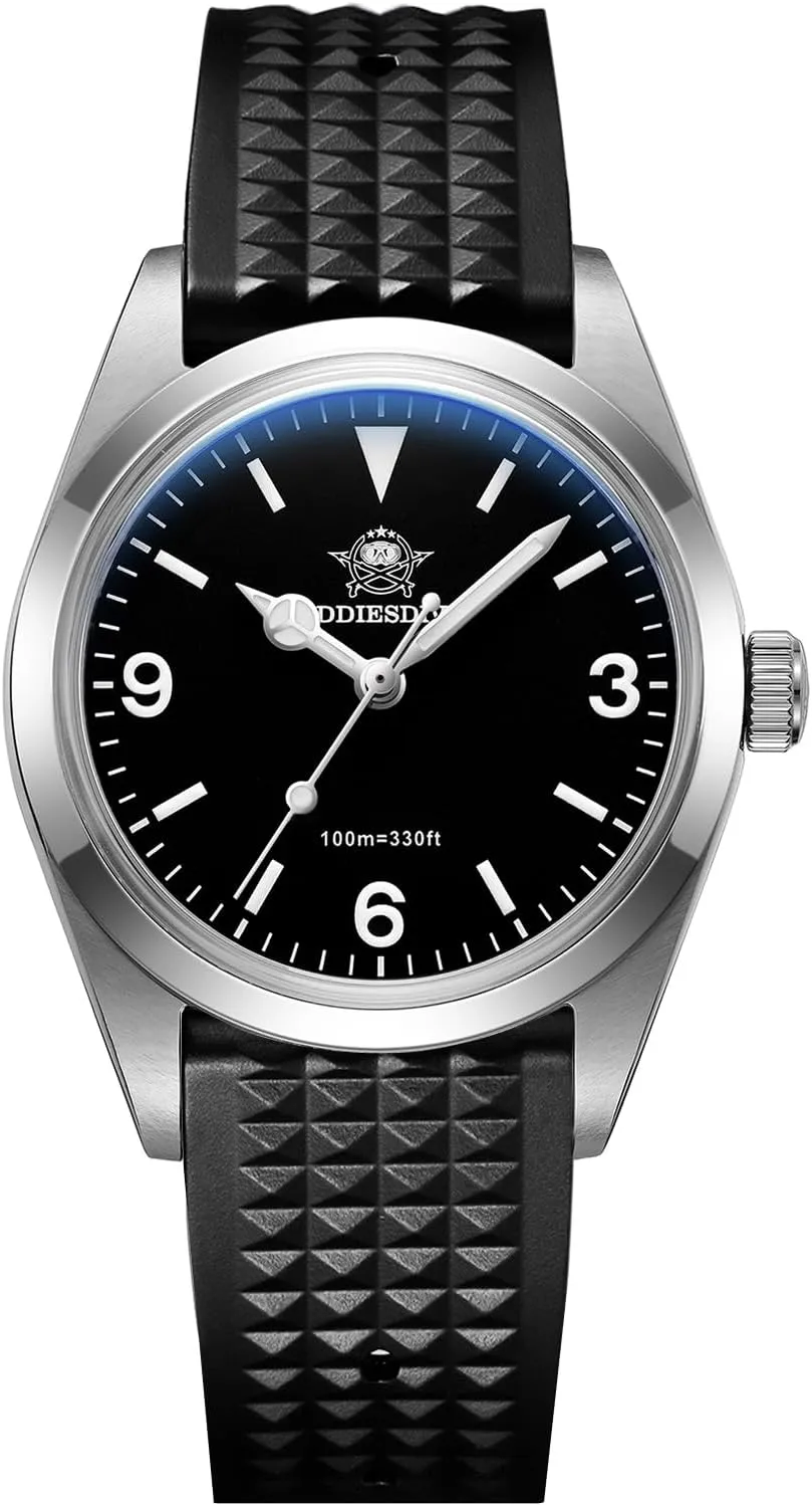 fare tile with Waffle Rubber Strap ADDIESDIVE Luxury Slim Watches for Men Women VH31 Quartz Analog Synthetic Sapphire Luminous Dial,Simple Mens Black Watch 