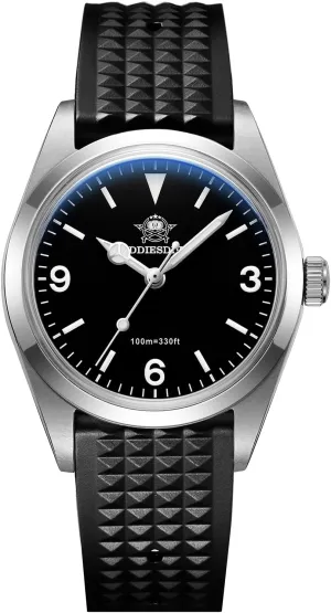 fare tile with Waffle Rubber Strap ADDIESDIVE Luxury Slim Watches for Men Women VH31 Quartz Analog Synthetic Sapphire Luminous Dial,Simple Mens Black Watch 