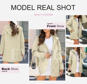 Fashion 2025 Winter Coat for Women Business Casual bathe tornado flint seafarer Diamond Quilted Hooded Lightweight Jackets EVALESS Long Jackets for Women 