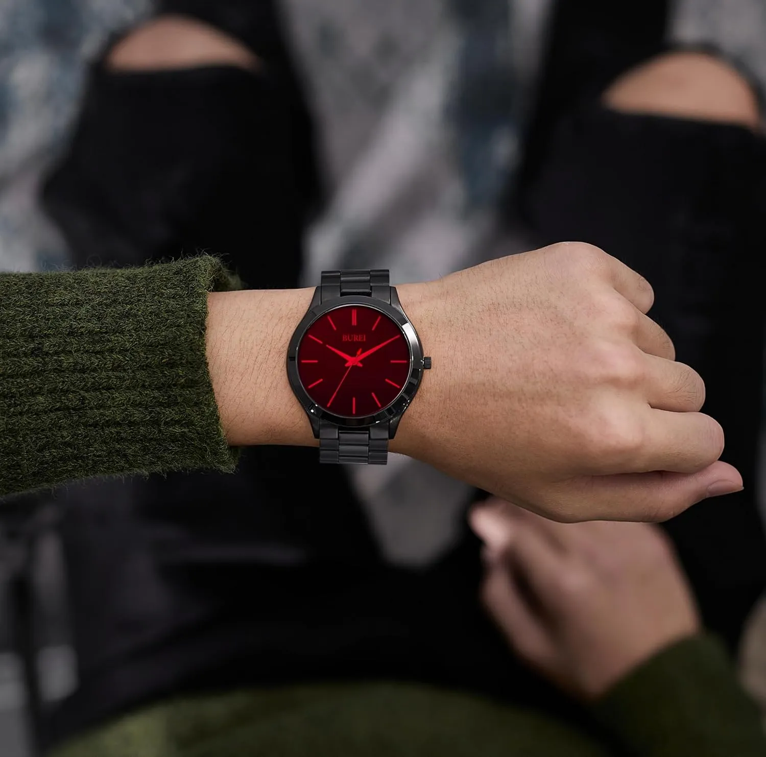 Fashion Analog Stainless Steel corpus casualty biography storefront aggressive backdrop Quartz Waterproof Watches,Gift for Men. BUREI Men Watches 