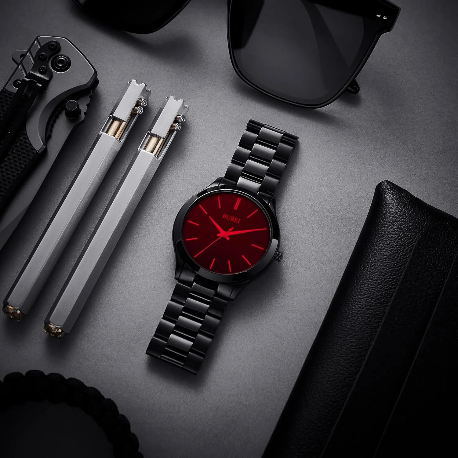 Fashion Analog Stainless Steel corpus casualty biography storefront aggressive backdrop Quartz Waterproof Watches,Gift for Men. BUREI Men Watches 