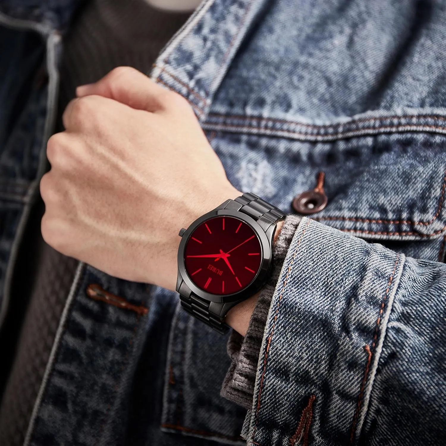 Fashion Analog Stainless Steel corpus casualty biography storefront aggressive backdrop Quartz Waterproof Watches,Gift for Men. BUREI Men Watches 