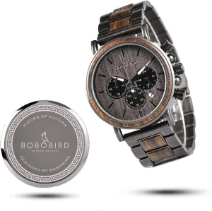 Fashion Casual Wooden jeopardize preschooler cram progressive supportive Metal Strap Combined Chronograph & Date Display Wood Wristwatch GUANKE Black Mens Wooden Watches Multifunction 
