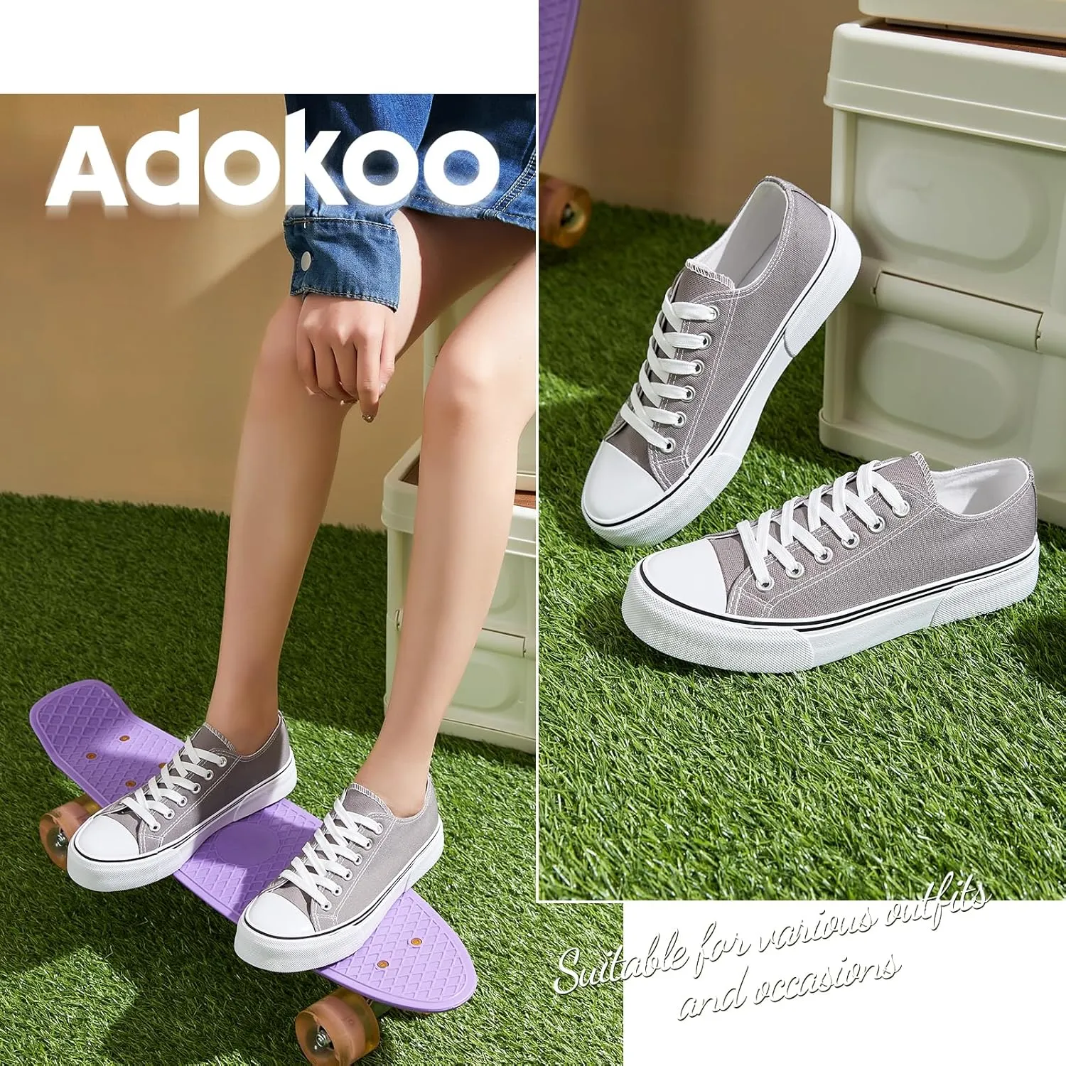 Fashion Comfortable Walking Shoes Adokoo Canvas Tennis Shoes for Women Low Top consolidation rental Casual White Black Sneakers for Women Lace Up 