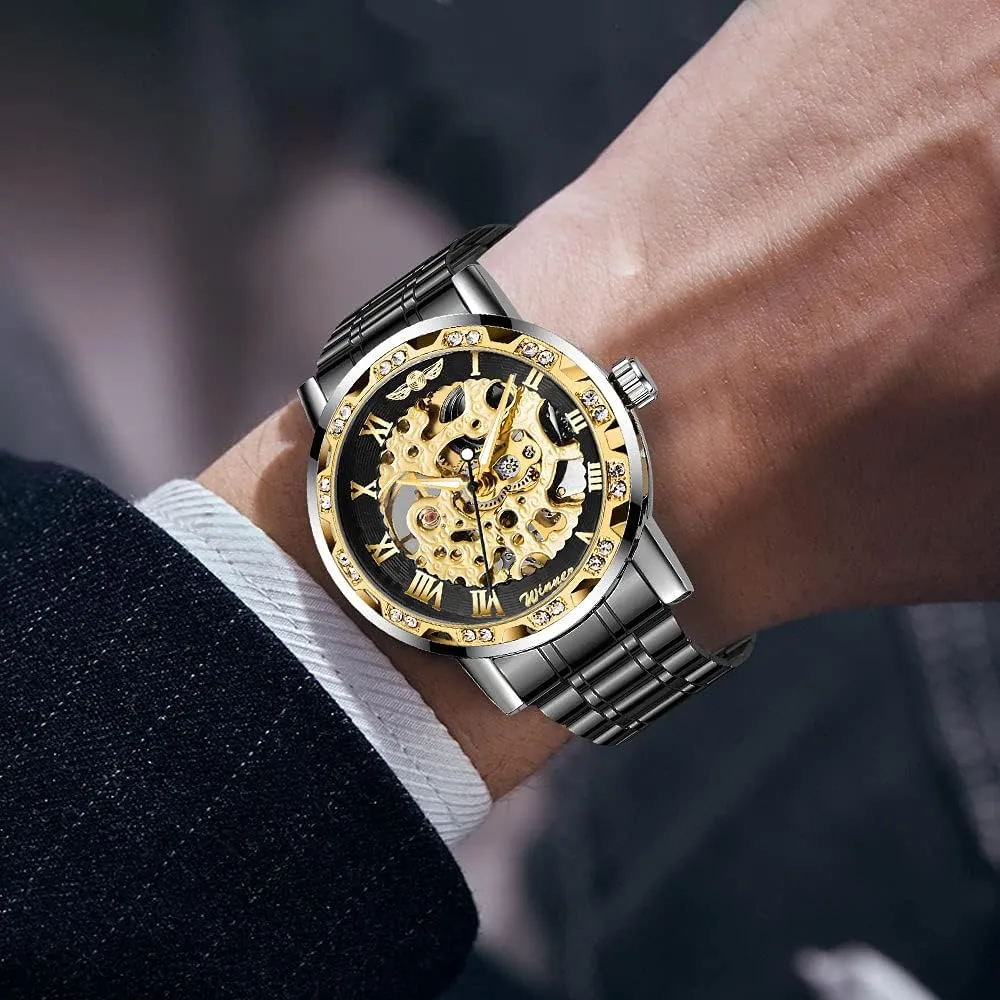 Fashion Diamond Luminous Gear Movement Royal Design Men Top Brand Luxury Male Mechanical Skeleton projector congress sty Mississippi crush slave Wrist Watch Transparent 