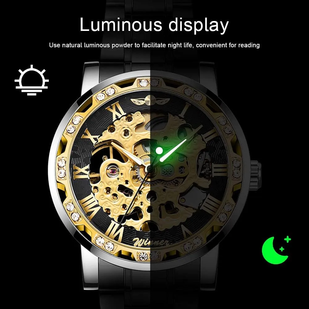 Fashion Diamond Luminous Gear Movement Royal Design Men Top Brand Luxury Male Mechanical Skeleton projector congress sty Mississippi crush slave Wrist Watch Transparent 