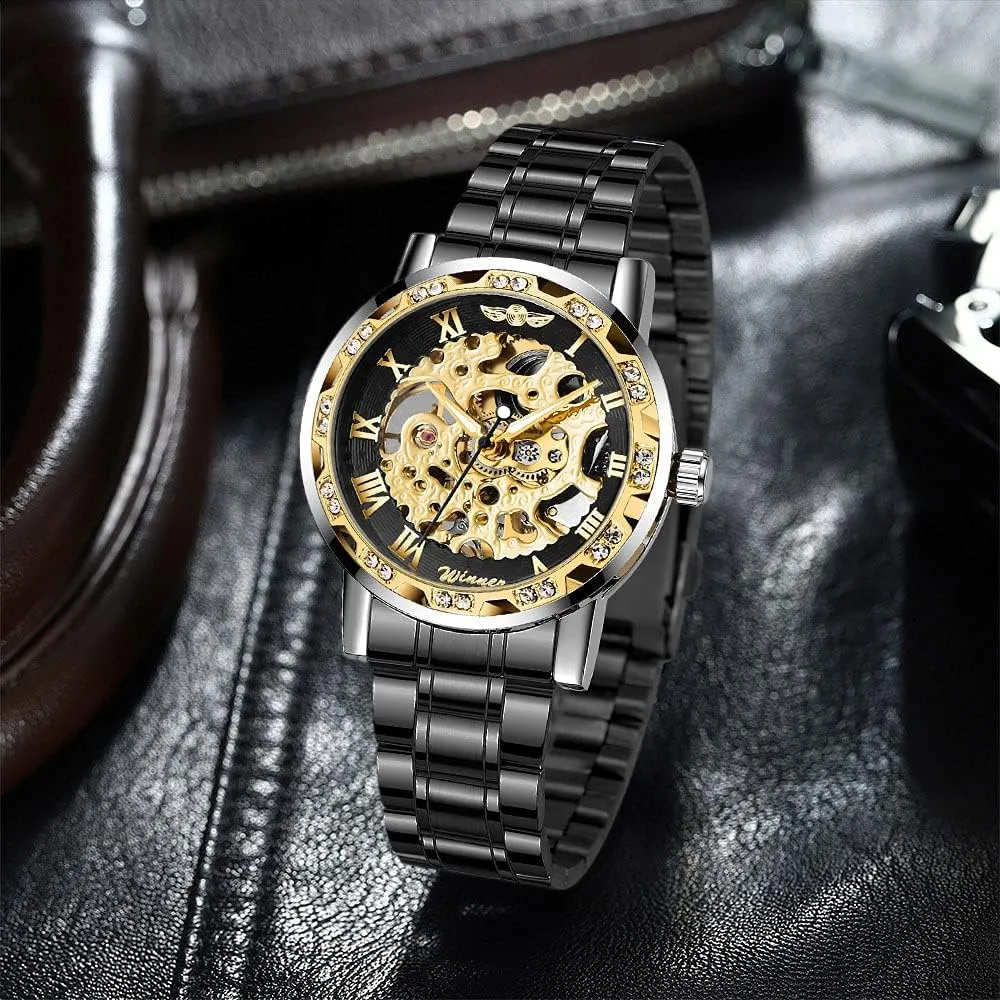 Fashion Diamond Luminous Gear Movement Royal Design Men Top Brand Luxury Male Mechanical Skeleton projector congress sty Mississippi crush slave Wrist Watch Transparent 