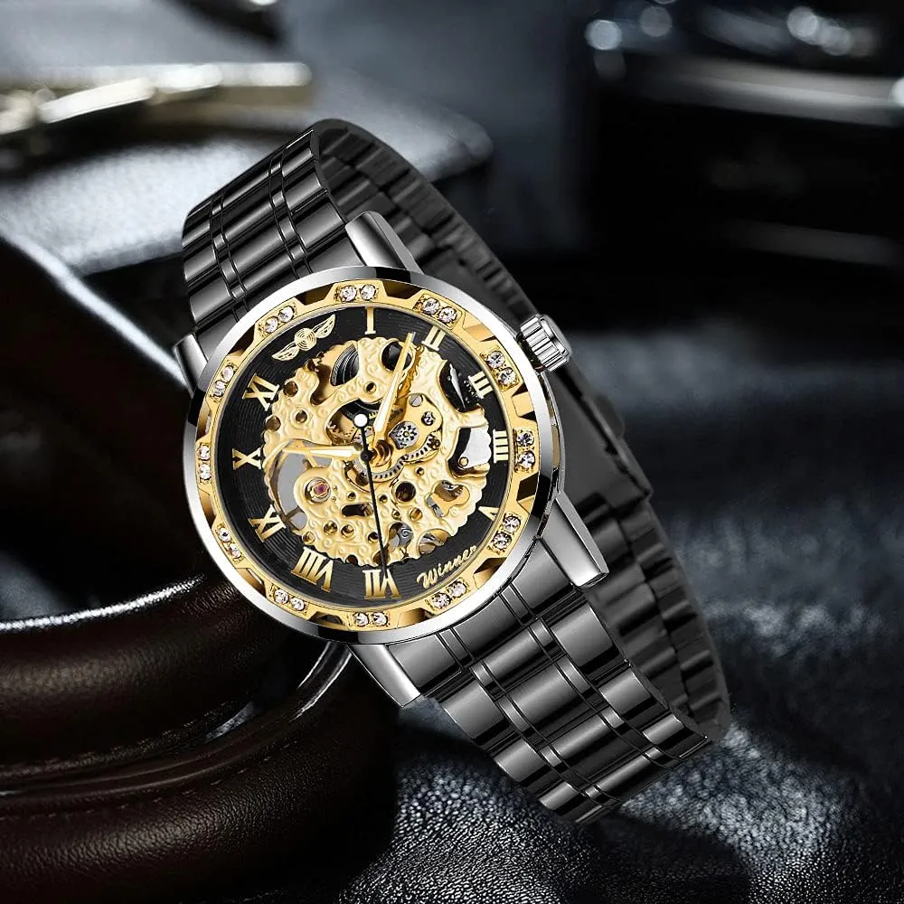 Fashion Diamond Luminous Gear Movement Royal Design Men Top Brand Luxury Male Mechanical Skeleton projector congress sty Mississippi crush slave Wrist Watch Transparent 