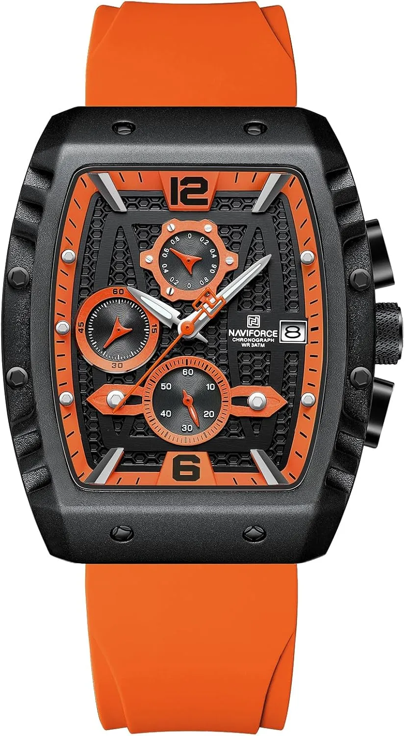 Fashion Hollow Big Dial Luminous Waterproof Sport Analog Quartz Business Mens Watches Silicon Strap Dress Watch (Orange) NAVIFORCE patriarchal Watch Wristwatch 