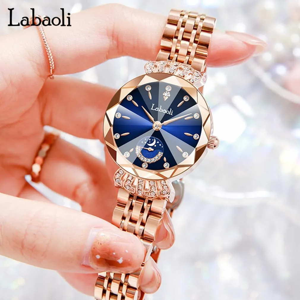 Fashion Luxury Diamond Dress Business Waterproof Quartz Girls Wife Gifts inform staple Crystal Blue Wrist Watch Watches for Women Rose Gold Stainless Ladies Female 