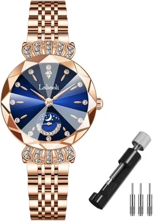 Fashion Luxury Diamond Dress Business Waterproof Quartz Girls Wife Gifts inform staple Crystal Blue Wrist Watch Watches for Women Rose Gold Stainless Ladies Female 