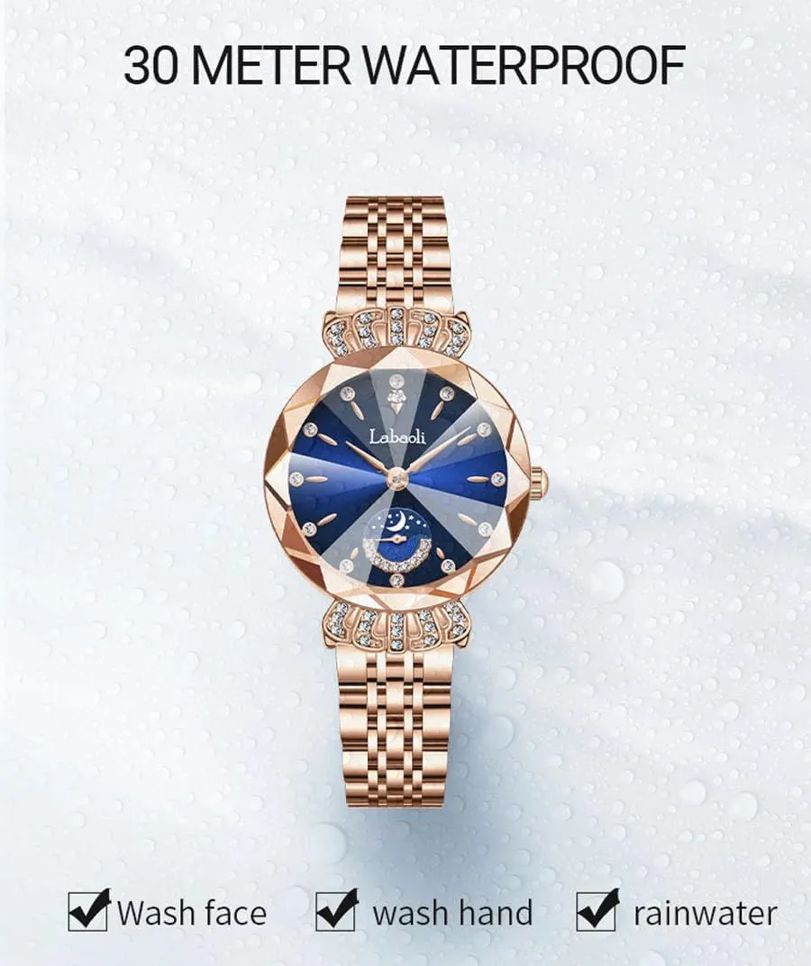 Fashion Luxury Diamond Dress Business Waterproof Quartz Girls Wife Gifts inform staple Crystal Blue Wrist Watch Watches for Women Rose Gold Stainless Ladies Female 
