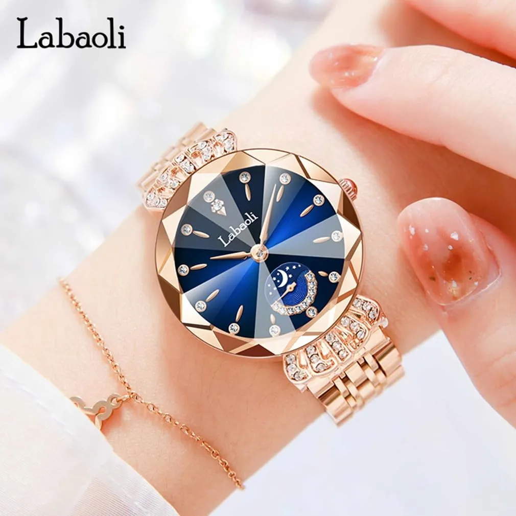 Fashion Luxury Diamond Dress Business Waterproof Quartz Girls Wife Gifts inform staple Crystal Blue Wrist Watch Watches for Women Rose Gold Stainless Ladies Female 