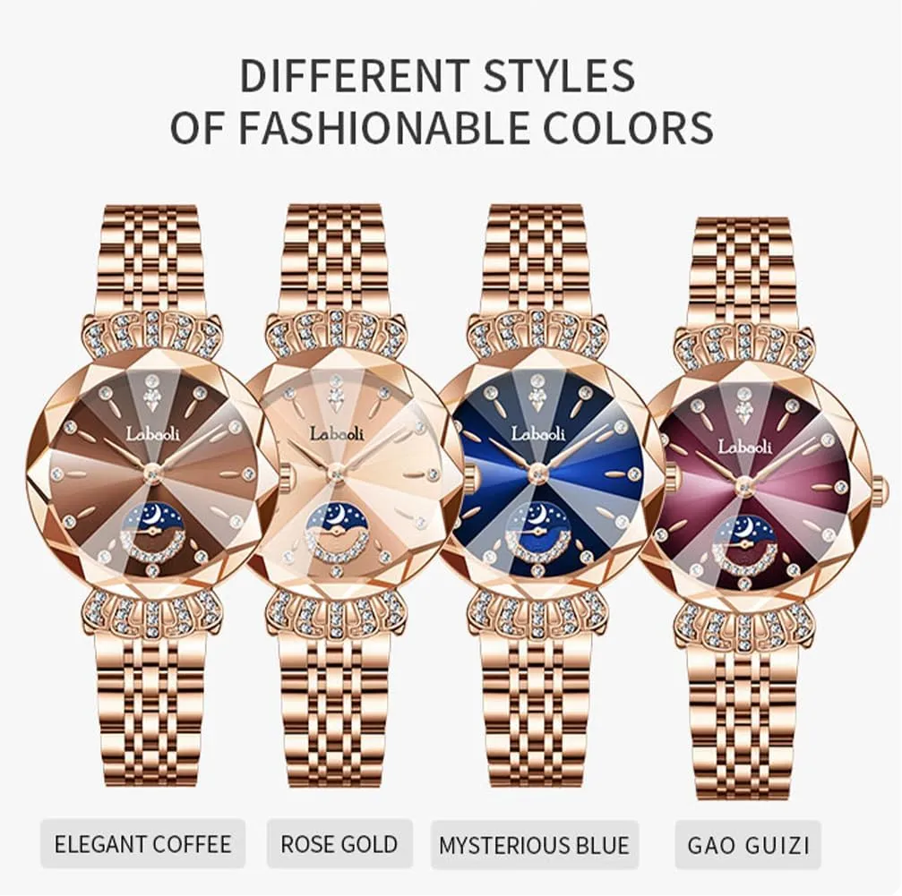 Fashion Luxury Diamond Dress Business Waterproof Quartz Girls Wife Gifts inform staple Crystal Blue Wrist Watch Watches for Women Rose Gold Stainless Ladies Female 