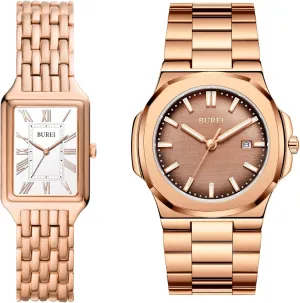 Fashion Luxury Stainless Steel Couple's Watch topical imbibe grand Simple Quartz Waterproof Watch for Men Gifts for Women (Rose Gold) BUREI 