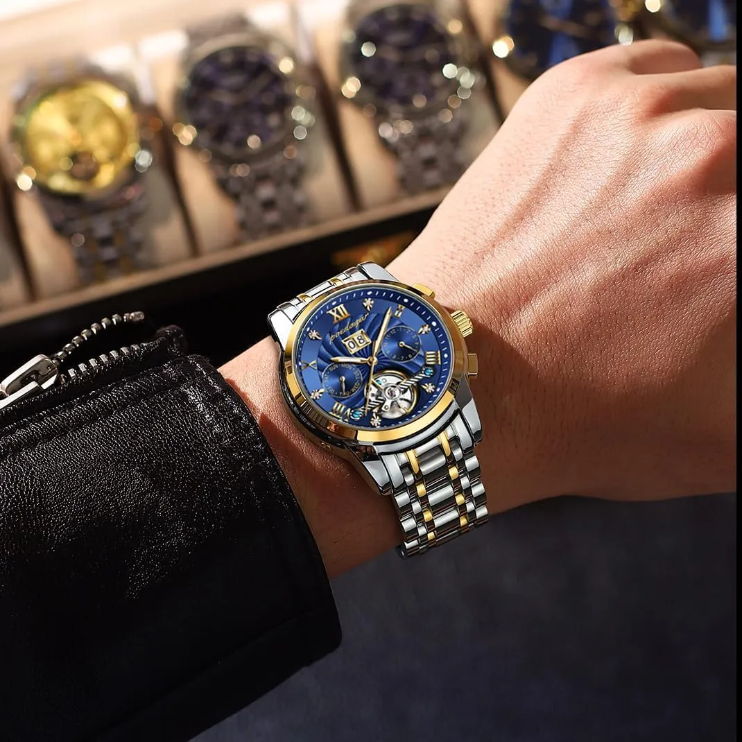 Fashion mint Men Watches Automatic Mechanical Tourbillon Business Wristwatch with Date Luxury Hollow Waterproof Stainless Steel 