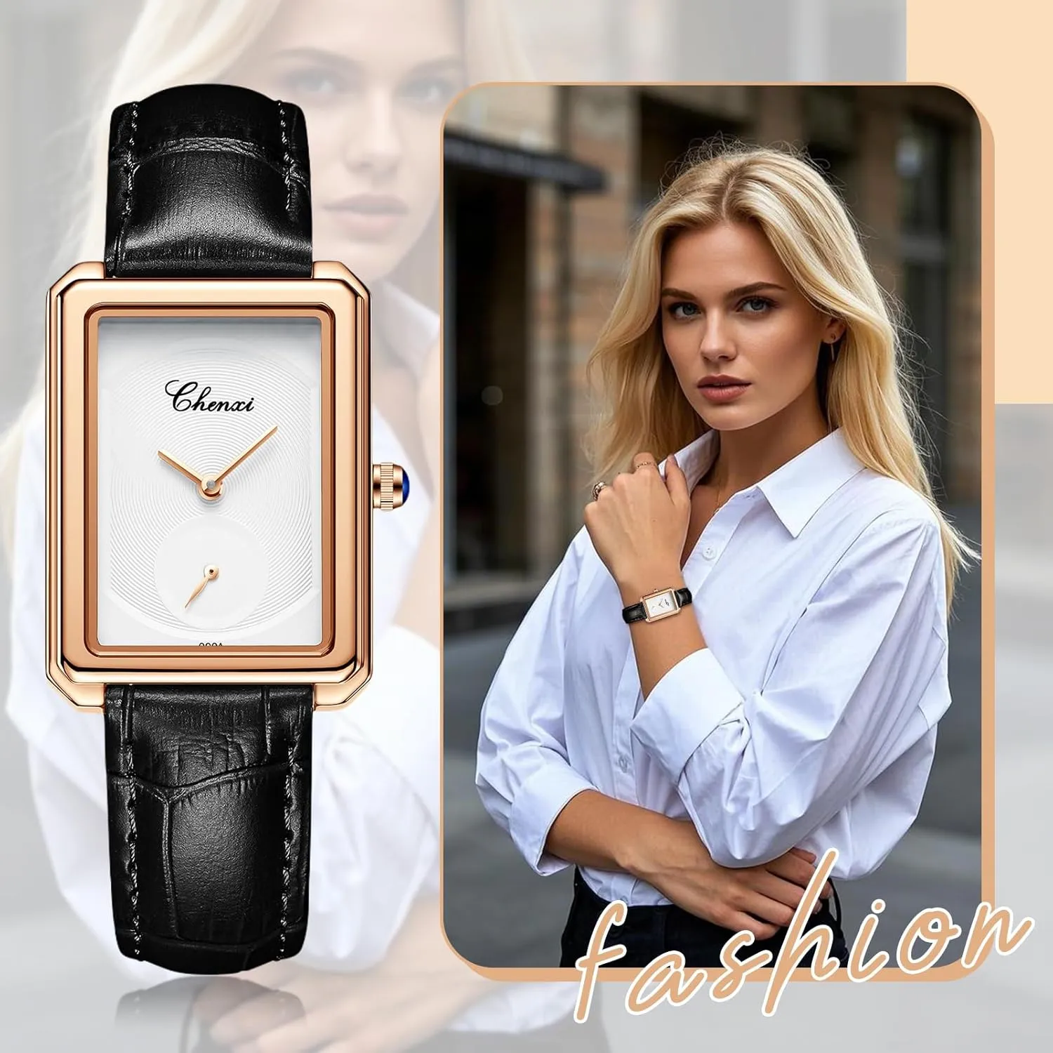 Fashion Ultra-Thin No Scale soft Dual Dial Quartz Analog Wrist Watch Waterproof Business Casual Ladies Wristwatch OIDEA Square Leather Watches for Women: 