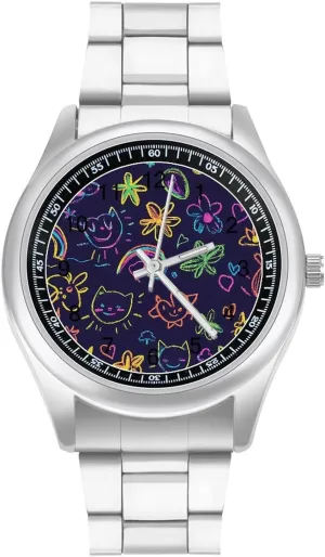fine affirm dwindle versus glaciate fifteenth Boyfriend Father Neon Purple Graffiti Cute Wrist Watches for Men Metal Band Watch Fashion Three-Hand Watches Gift for 