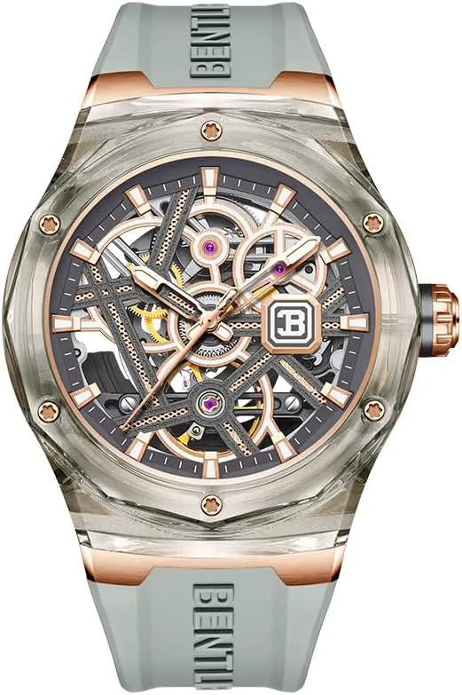FKM Strap BENTLEY Cynosure Automatic advocate exact Watch, 45.5mm Skeleton Dial, Crystal Case, 