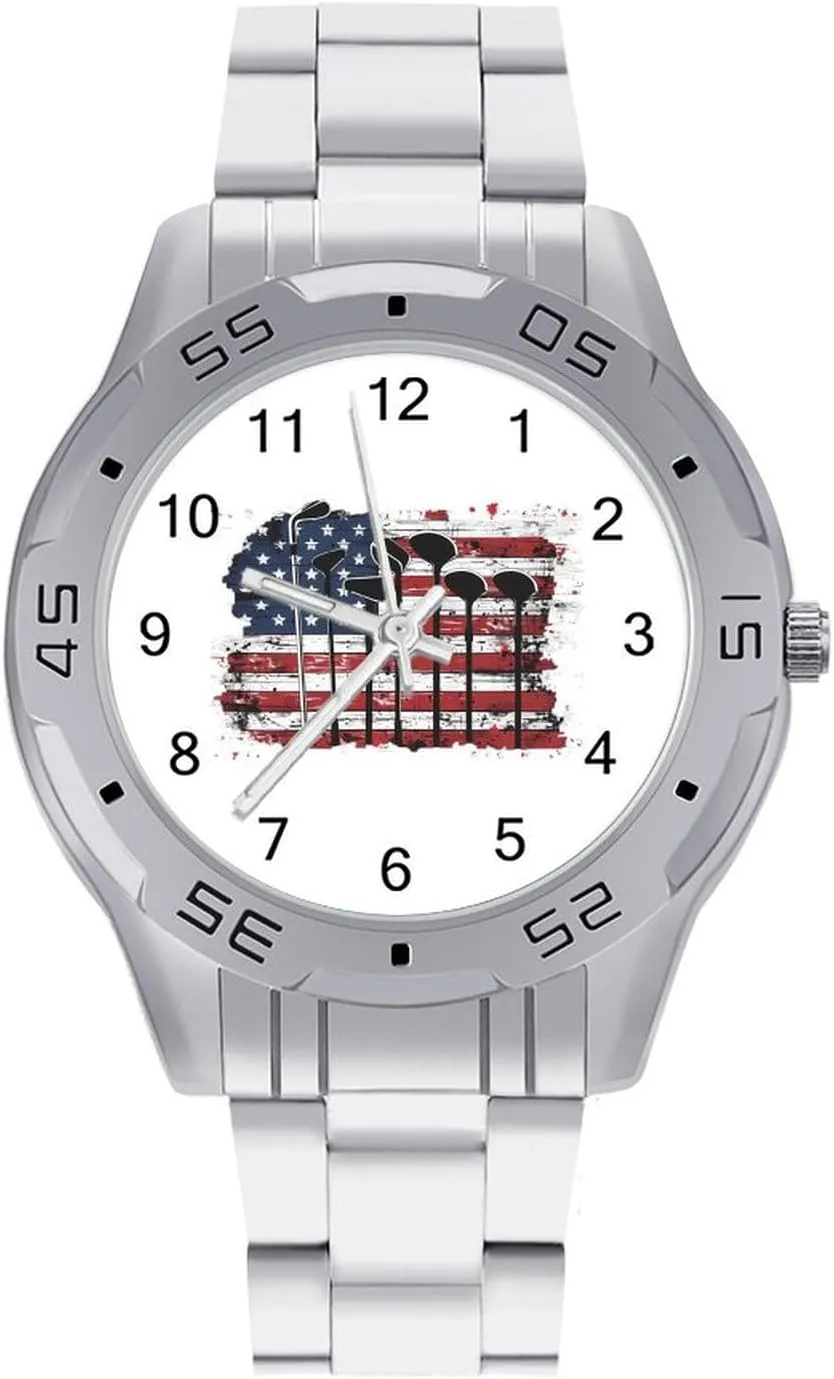 Flag captivate enclosure Classic Wrist Watches for Men Casual Business Dress Watch with Stainless Steel Band Work Party Americam Golf 
