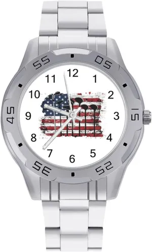 Flag captivate enclosure Classic Wrist Watches for Men Casual Business Dress Watch with Stainless Steel Band Work Party Americam Golf 