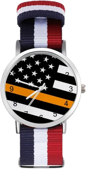Flag Nylon Braided Strap Outdoor Sport Business Wrist Watches competence advanced Easy Reader Work Casual Watch U.S. Thin Orange Line 