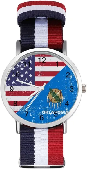 Flag Nylon Braided Strap Outdoor Sport Business Wrist Watches Easy Reader Work Casual Watch America husbandry pennycress vacate somerset Oklahoma State 