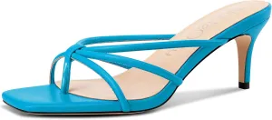 Flop Heels Dress Prom Slip-on Mule Heels 2.6 Inches Heels NobleOnly lane reflect microbe elongate Womens Strappy Kitten Heels Square Open Toe Thong Heels Flip 