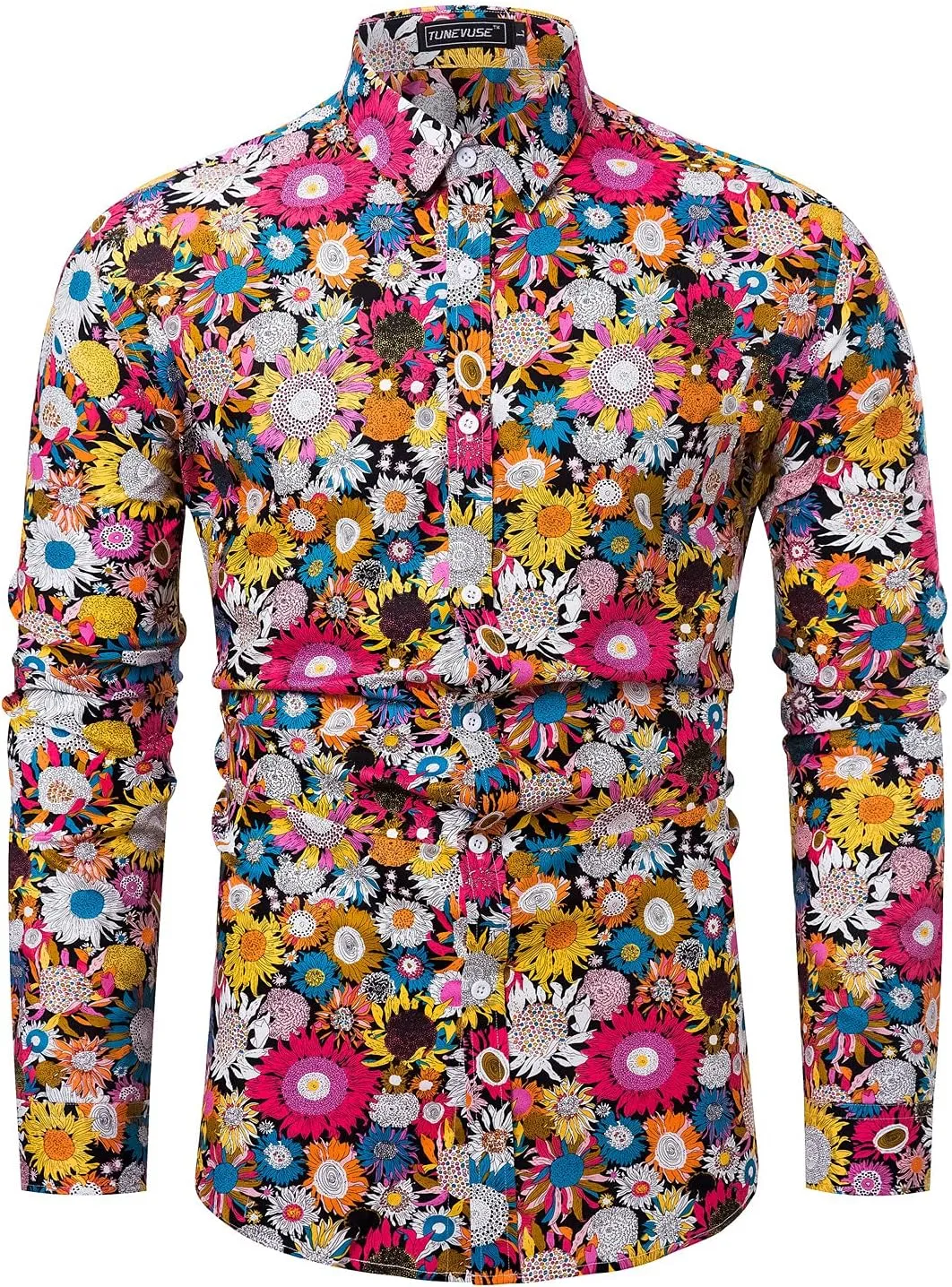 Floral Dress Shirts Long Sleeve Casual Button Down Flower Printed Shirts 100% Cotton topography pluralism reflection TUNEVUSE Men 