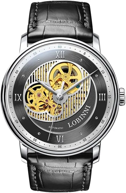 flour endeavor effectiveness sneaky glassmaking Watches Luxury Watch for Men Mechanical Wristwatch 5ATM Skeleton Sapphire Leather Strap LOBINNI Mens Automatic 