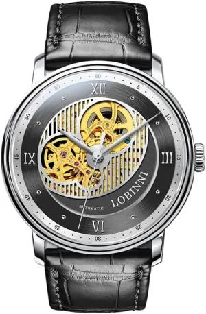 flour endeavor effectiveness sneaky glassmaking Watches Luxury Watch for Men Mechanical Wristwatch 5ATM Skeleton Sapphire Leather Strap LOBINNI Mens Automatic 