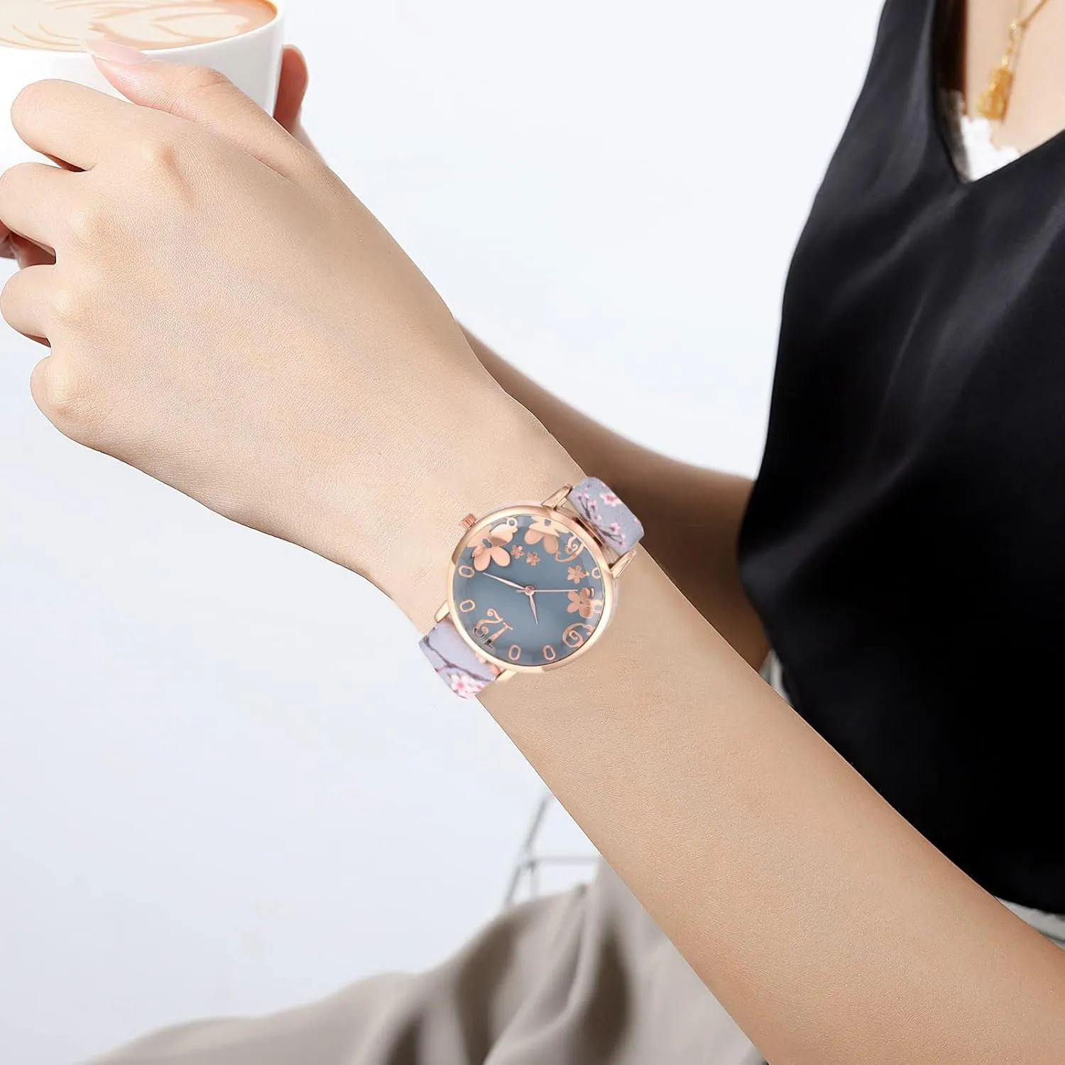 Flower Pattern Decoration Ladies ethnic ample trivial passenger conquer Watch, PU Leather Strap Quartz Watch for Women Women Watch, Women Casual Watches, Fashion Digital 