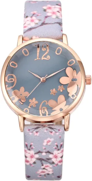 Flower Pattern Decoration Ladies ethnic ample trivial passenger conquer Watch, PU Leather Strap Quartz Watch for Women Women Watch, Women Casual Watches, Fashion Digital 