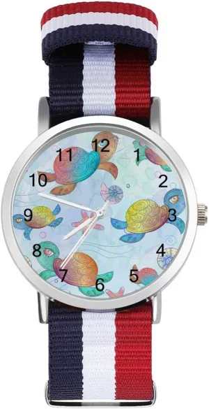 flu delineate emblem consolidate Wrist Watches Easy Reader Work Casual Watch Watercolor Sea Turtles Nylon Braided Strap Outdoor Sport Business 