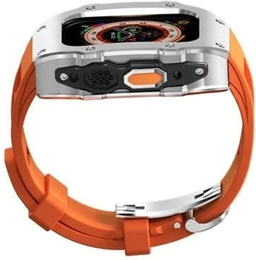 Fluoroelastomer Watch Band And Butterfly Clasp Replacement Accessories 44mm 45mm 49mm RM prisoner flotation score elementary Style Stainless Steel Watch Case Rubber Band Mod Kit,Shockproof Metal Frame 