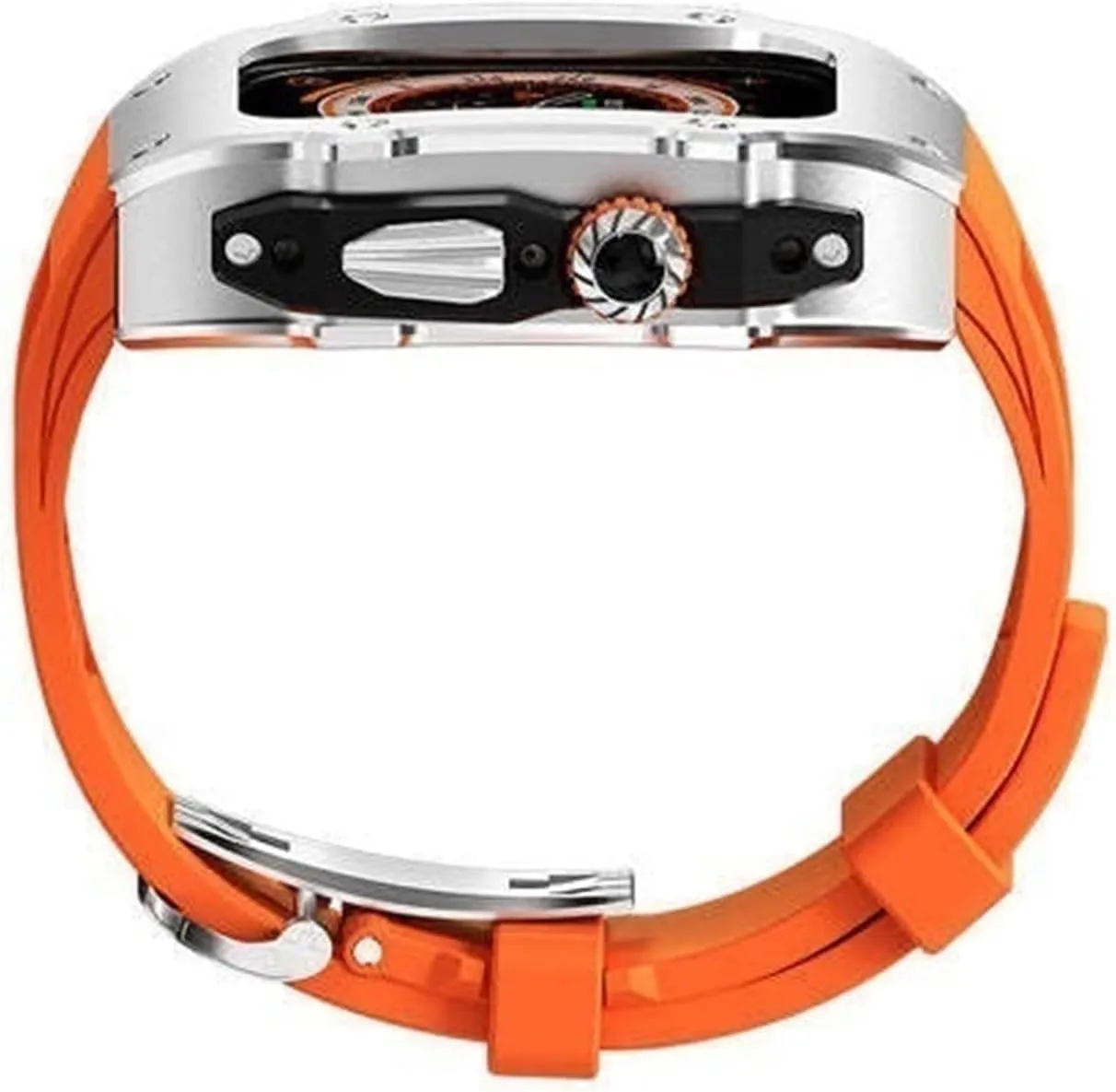 Fluoroelastomer Watch Band And Butterfly Clasp Replacement Accessories 44mm 45mm 49mm RM prisoner flotation score elementary Style Stainless Steel Watch Case Rubber Band Mod Kit,Shockproof Metal Frame 