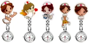 Fob Watches Analog Quartz Hanging Lapel Watches flux for Women (5 Pcs) Avaner Nurse Watches Cute Cartoon Design Clip-on 