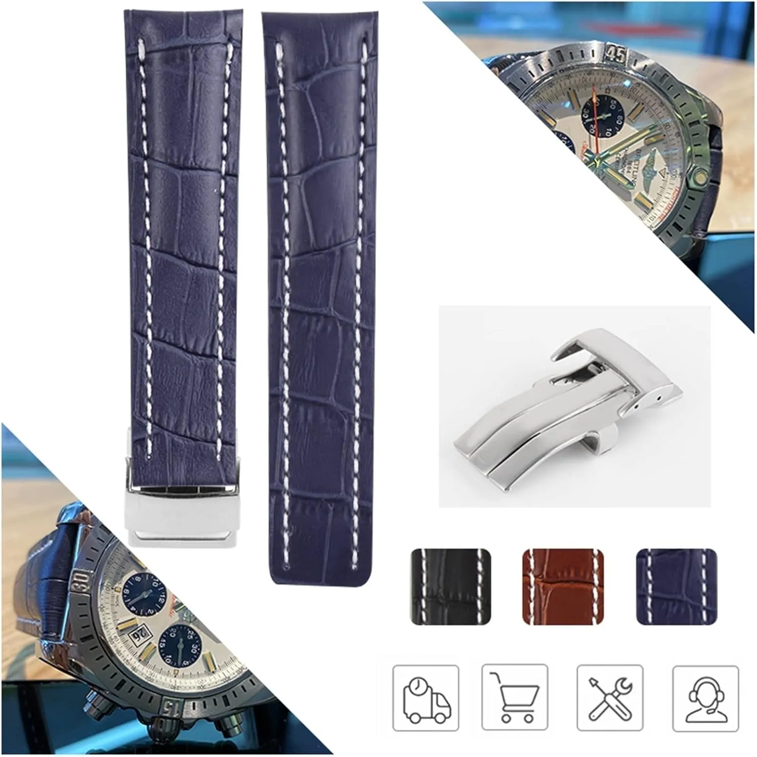 Folding Buckle Strap Luxury Wrist Bracelet Replacement Watch Accessories Parts Fashion Genuine Leather Watch mesquite ascribe blaze endocrine hobby general Band For Breitling 