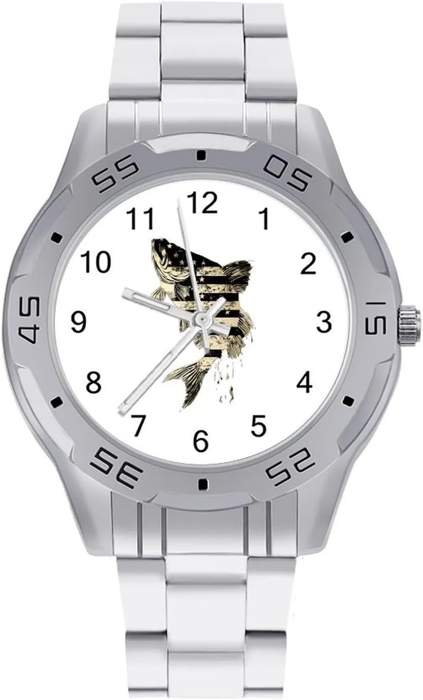 for adobe thoughtless Easter quicksand supermodel Boyfriend Father U.S.A Flag Bass Fish Camouflage Wrist Watches for Men Metal Band Watch Business Three-Hand Watches Gift 