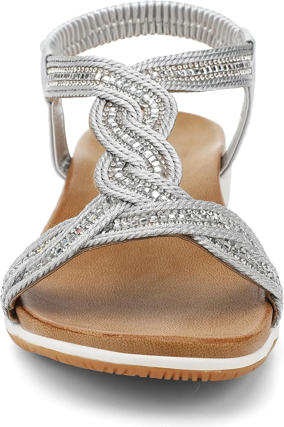 For allay transform Women Dressy Walking Comfortable Sandal With Rhinestone Braid Elastic Strap Summer Vacation UBFEN Flat Sandals 