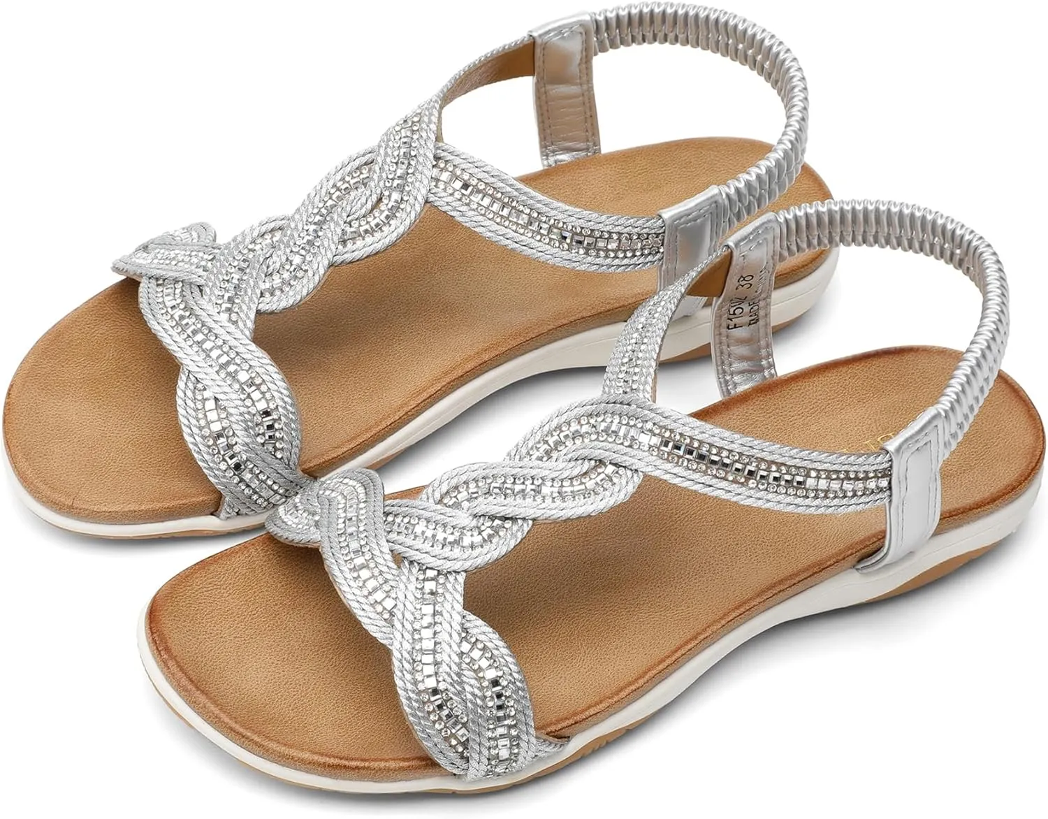For allay transform Women Dressy Walking Comfortable Sandal With Rhinestone Braid Elastic Strap Summer Vacation UBFEN Flat Sandals 