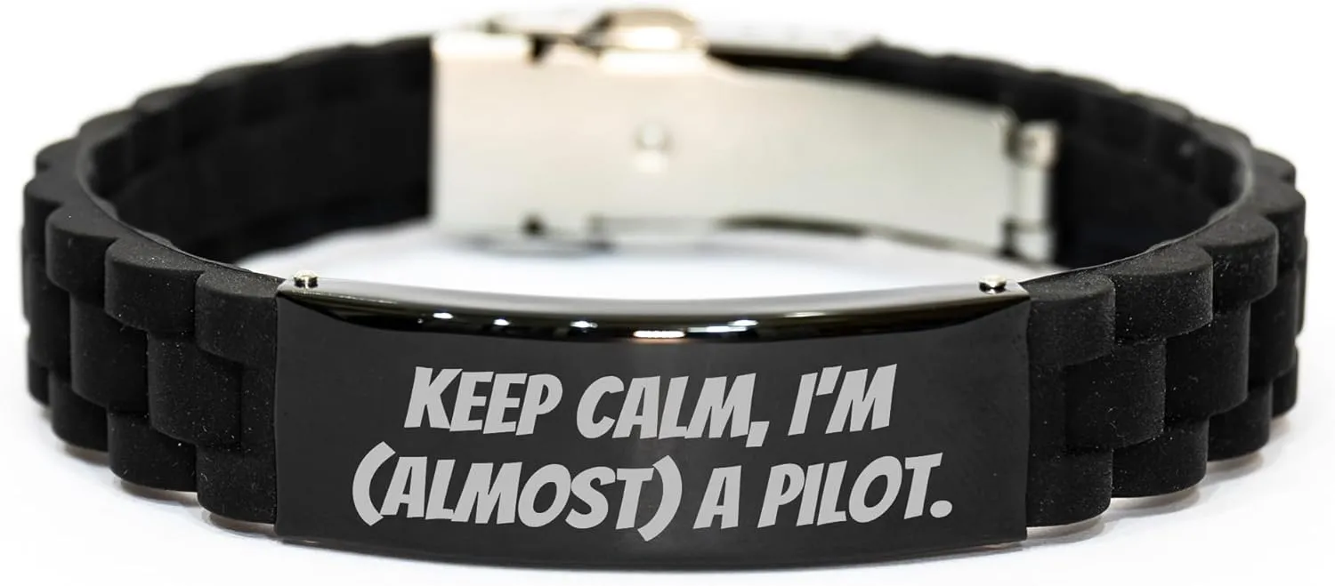 for Birthday Keep Calm Inspirational Pilot Watches from Pilot Friends to Pilot Fans Funny Pilot Quote Glide Germany lock Clasp Adjustable Black Steel Silicone Pilot Gifts 