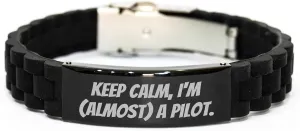 for Birthday Keep Calm Inspirational Pilot Watches from Pilot Friends to Pilot Fans Funny Pilot Quote Glide Germany lock Clasp Adjustable Black Steel Silicone Pilot Gifts 