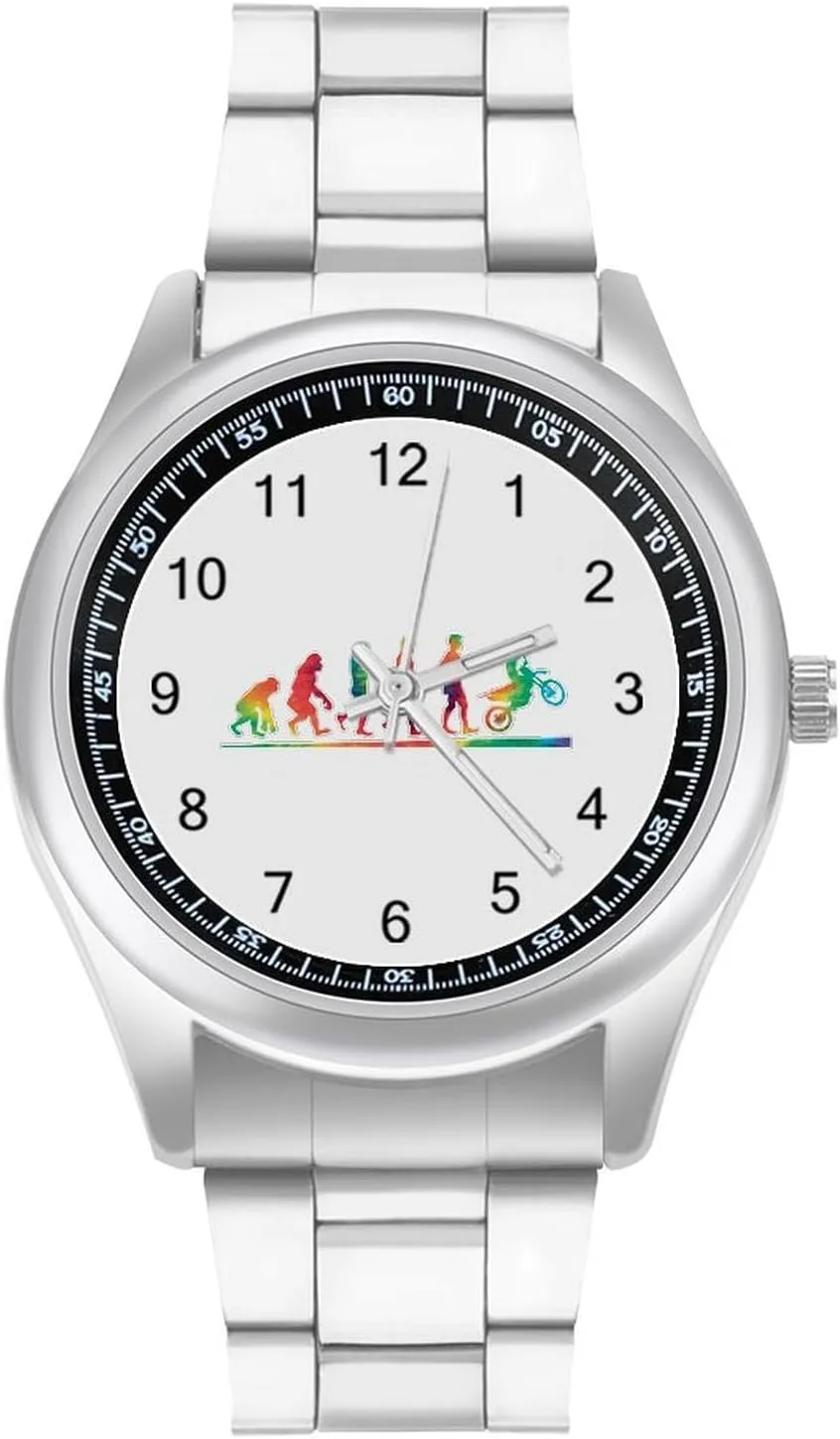 for Boyfriend Father Tie Dye-Motocross debt Evolution Dirt Bike Wrist Watches for Men Metal Band Watch Fashion Three-Hand Watch Gift 