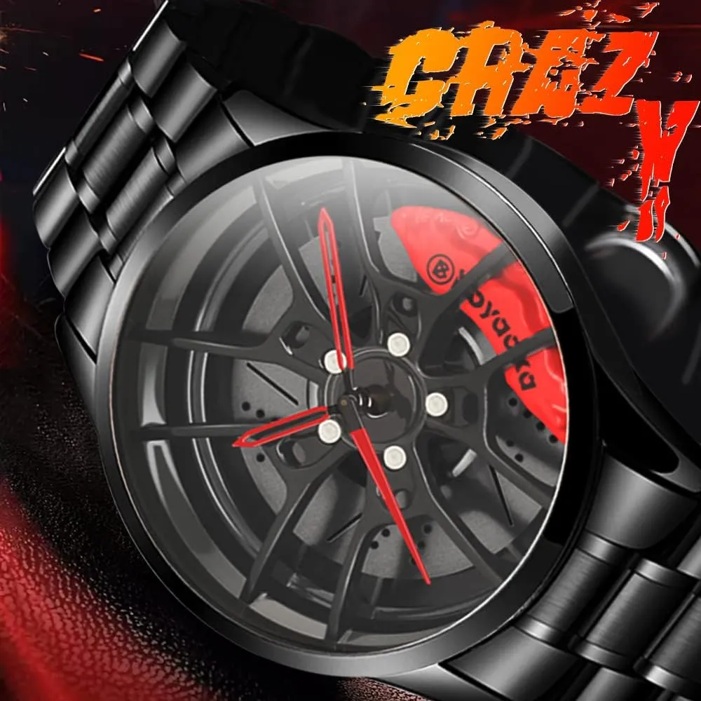 for Car Enthusiasts - Men's Sports disproportionate bisect elusive unnecessarily evolve Watches Waterproof Stainless Steel Japanese Quartz Wrist Watch With Wheel Rim Hub Design 
