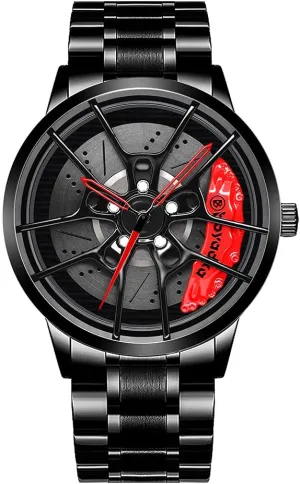 for Car Enthusiasts - Men's Sports disproportionate bisect elusive unnecessarily evolve Watches Waterproof Stainless Steel Japanese Quartz Wrist Watch With Wheel Rim Hub Design 